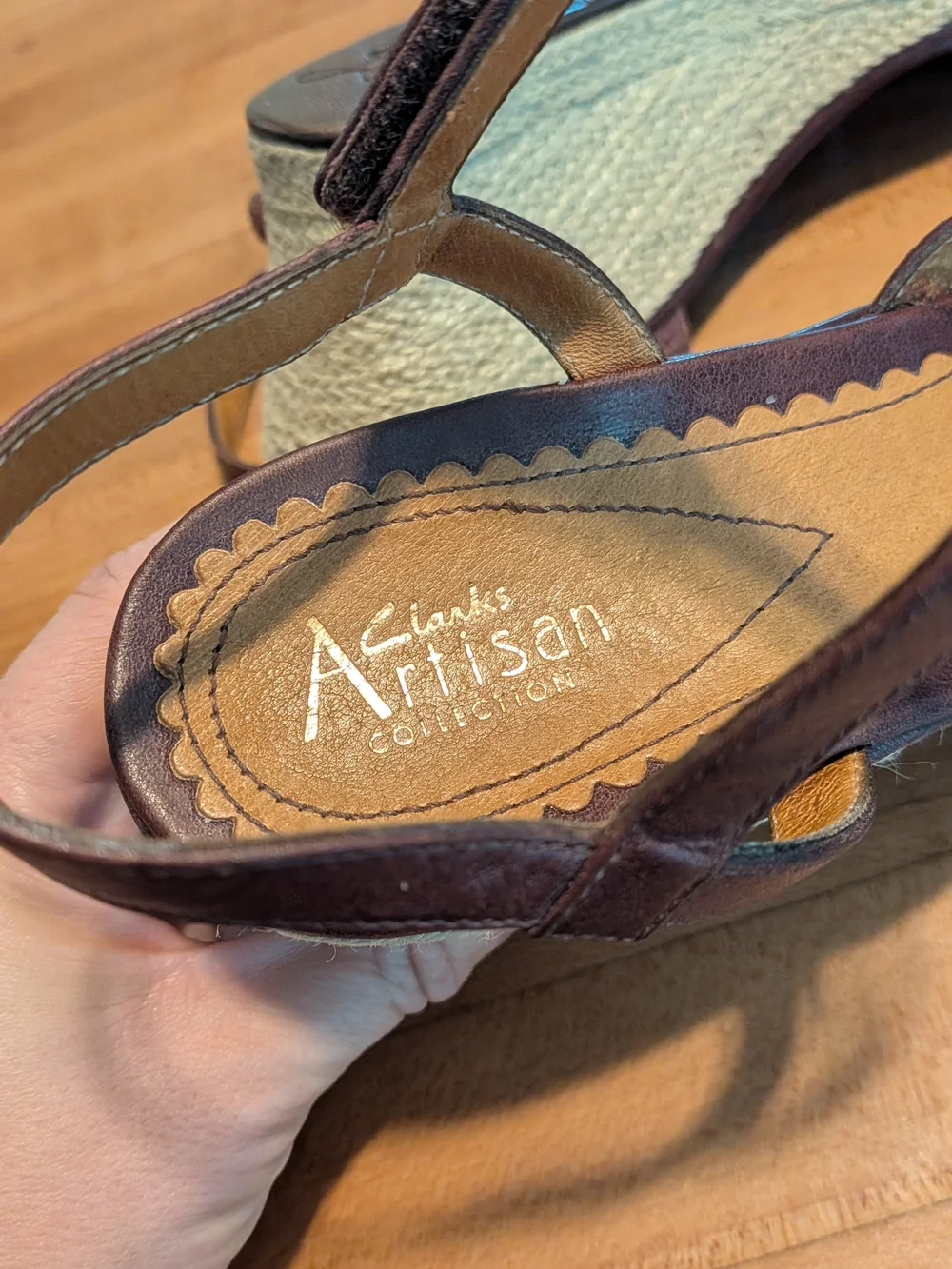 Clarks Artisan Collection Women’s Leather Espadrille Wedge Sandals Brown Black 9